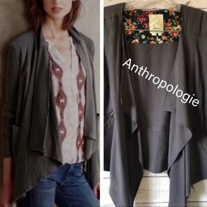 Elevenses Eldora Gray Crepe Open Front Draped Blazer